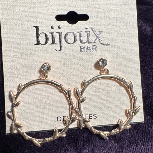Bisjoux Rose Gold Leaf Hoop Earrings with Clear Crystal Studs - Picture 4 of 5